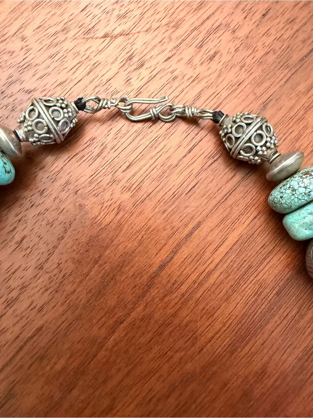 Vintage Moroccan Artisan Necklace - Turquoise and Silver Beads